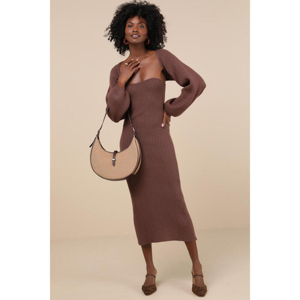 NEVERN WORN Lulus Autumn Aura Brown Ribbed Two-piece Sweater Dress - Size L